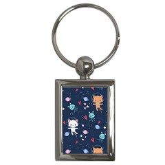 Cute Astronaut Cat With Star Galaxy Elements Seamless Pattern Key Chain (rectangle) by Grandong