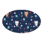 Cute Astronaut Cat With Star Galaxy Elements Seamless Pattern Oval Magnet Front