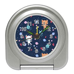 Cute Astronaut Cat With Star Galaxy Elements Seamless Pattern Travel Alarm Clock by Grandong