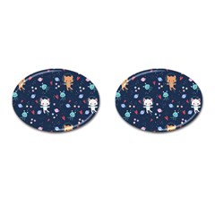 Cute Astronaut Cat With Star Galaxy Elements Seamless Pattern Cufflinks (oval) by Grandong