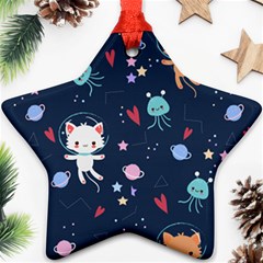 Cute Astronaut Cat With Star Galaxy Elements Seamless Pattern Star Ornament (two Sides) by Grandong