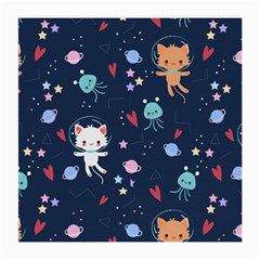 Cute Astronaut Cat With Star Galaxy Elements Seamless Pattern Medium Glasses Cloth (2 Sides)