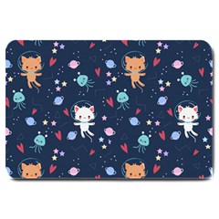 Cute Astronaut Cat With Star Galaxy Elements Seamless Pattern Large Doormat by Grandong