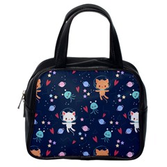 Cute Astronaut Cat With Star Galaxy Elements Seamless Pattern Classic Handbag (one Side) by Grandong