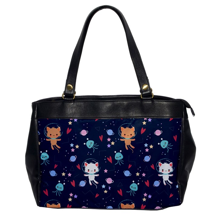 Cute Astronaut Cat With Star Galaxy Elements Seamless Pattern Oversize Office Handbag