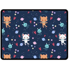 Cute Astronaut Cat With Star Galaxy Elements Seamless Pattern Fleece Blanket (large) by Grandong