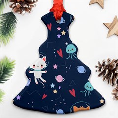 Cute Astronaut Cat With Star Galaxy Elements Seamless Pattern Ornament (christmas Tree)  by Grandong