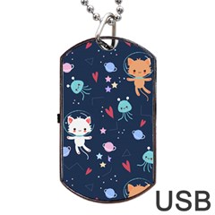 Cute Astronaut Cat With Star Galaxy Elements Seamless Pattern Dog Tag Usb Flash (two Sides) by Grandong