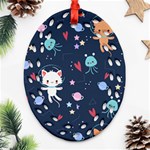 Cute Astronaut Cat With Star Galaxy Elements Seamless Pattern Oval Filigree Ornament (Two Sides) Back