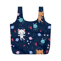 Cute Astronaut Cat With Star Galaxy Elements Seamless Pattern Full Print Recycle Bag (m) by Grandong