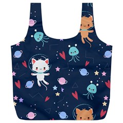 Cute Astronaut Cat With Star Galaxy Elements Seamless Pattern Full Print Recycle Bag (xl) by Grandong