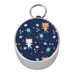 Cute Astronaut Cat With Star Galaxy Elements Seamless Pattern Mini Silver Compasses by Grandong