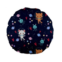 Cute Astronaut Cat With Star Galaxy Elements Seamless Pattern Standard 15  Premium Flano Round Cushions by Grandong