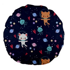 Cute Astronaut Cat With Star Galaxy Elements Seamless Pattern Large 18  Premium Flano Round Cushions by Grandong