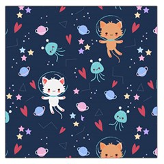 Cute Astronaut Cat With Star Galaxy Elements Seamless Pattern Square Satin Scarf (36  X 36 ) by Grandong