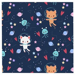 Cute Astronaut Cat With Star Galaxy Elements Seamless Pattern Wooden Puzzle Square by Grandong