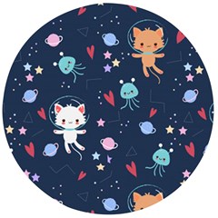 Cute Astronaut Cat With Star Galaxy Elements Seamless Pattern Wooden Bottle Opener (round) by Grandong