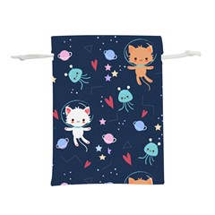 Cute Astronaut Cat With Star Galaxy Elements Seamless Pattern Lightweight Drawstring Pouch (s) by Grandong