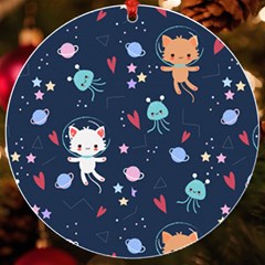 Cute Astronaut Cat With Star Galaxy Elements Seamless Pattern Uv Print Acrylic Ornament Round by Grandong