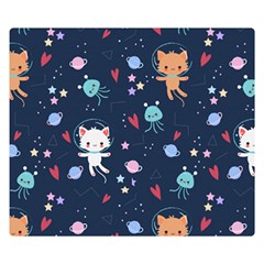 Cute Astronaut Cat With Star Galaxy Elements Seamless Pattern Premium Plush Fleece Blanket (small) by Grandong