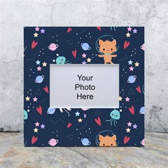 Cute Astronaut Cat With Star Galaxy Elements Seamless Pattern White Box Photo Frame 4  X 6  by Grandong