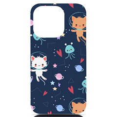 Cute Astronaut Cat With Star Galaxy Elements Seamless Pattern Iphone 14 Pro Black Uv Print Case by Grandong