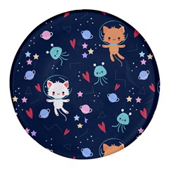 Cute Astronaut Cat With Star Galaxy Elements Seamless Pattern Round Glass Fridge Magnet (4 Pack) by Grandong