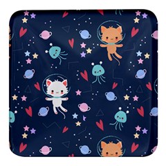 Cute Astronaut Cat With Star Galaxy Elements Seamless Pattern Square Glass Fridge Magnet (4 Pack) by Grandong