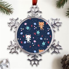 Cute Astronaut Cat With Star Galaxy Elements Seamless Pattern Metal Large Snowflake Ornament by Grandong