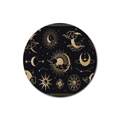 Asian Set With Clouds Moon Sun Stars Vector Collection Oriental Chinese Japanese Korean Style Rubber Round Coaster (4 Pack) by Grandong