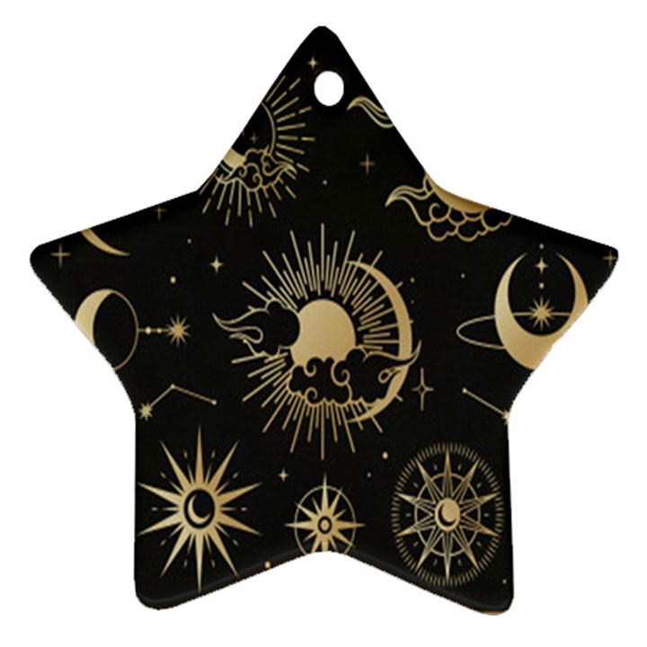 Asian Set With Clouds Moon Sun Stars Vector Collection Oriental Chinese Japanese Korean Style Star Ornament (Two Sides)