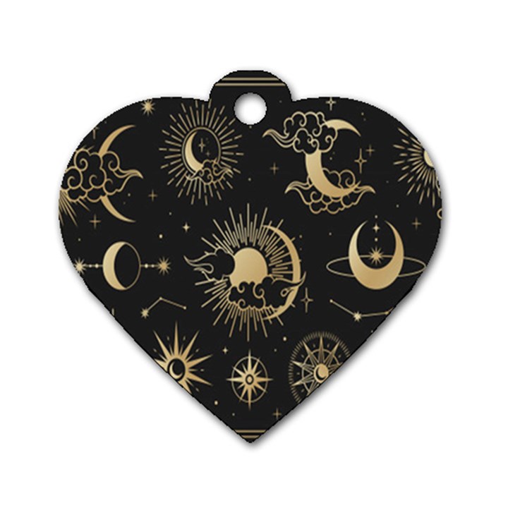 Asian Set With Clouds Moon Sun Stars Vector Collection Oriental Chinese Japanese Korean Style Dog Tag Heart (One Side)