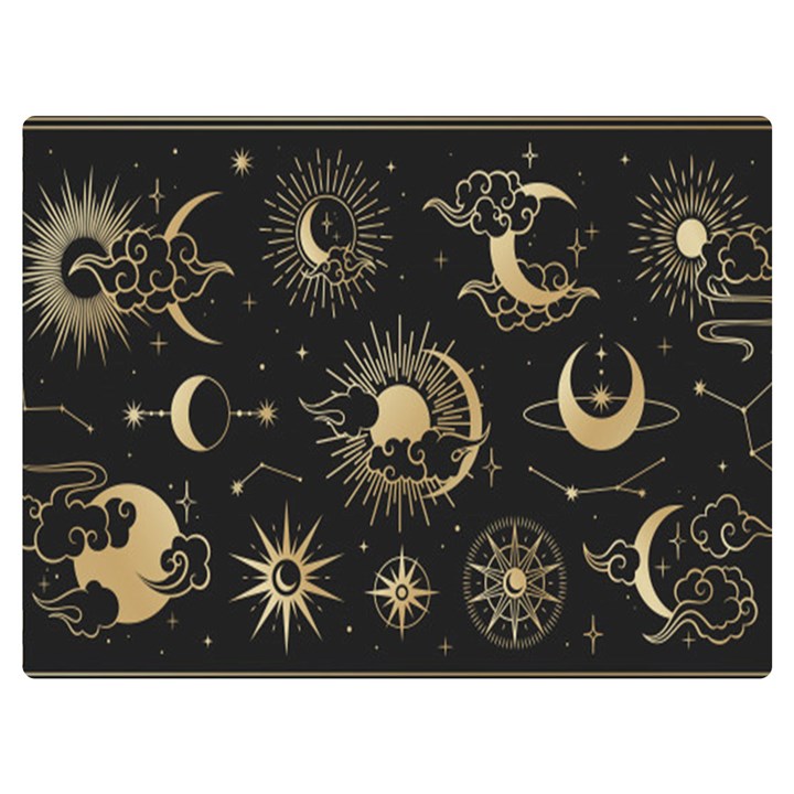 Asian Set With Clouds Moon Sun Stars Vector Collection Oriental Chinese Japanese Korean Style Two Sides Premium Plush Fleece Blanket (Extra Small)