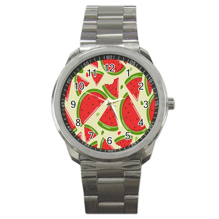 Cute Watermelon Seamless Pattern Sport Metal Watch