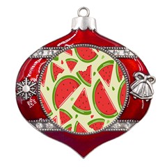 Cute Watermelon Seamless Pattern Metal Snowflake And Bell Red Ornament