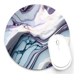 Marble Abstract White Pink Dark Round Mousepad by Grandong