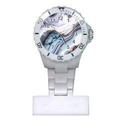 Marble Abstract White Pink Dark Plastic Nurses Watch by Grandong