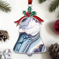 Marble Abstract White Pink Dark Metal Holly Leaf Bell Ornament by Grandong