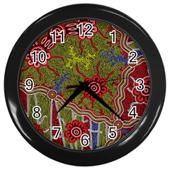 Authentic Aboriginal Art - Connections Wall Clock (black) by hogartharts