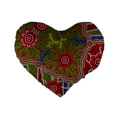 Authentic Aboriginal Art - Connections Standard 16  Premium Flano Heart Shape Cushions by hogartharts