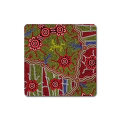 Authentic Aboriginal Art - Connections Square Magnet by hogartharts