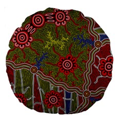 Authentic Aboriginal Art - Connections Large 18  Premium Round Cushions by hogartharts