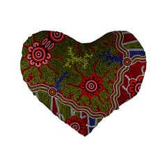 Authentic Aboriginal Art - Connections Standard 16  Premium Heart Shape Cushions by hogartharts