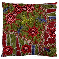 Authentic Aboriginal Art - Connections Large Premium Plush Fleece Cushion Case (two Sides) by hogartharts