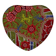 Authentic Aboriginal Art - Connections Heart Glass Fridge Magnet (4 Pack) by hogartharts