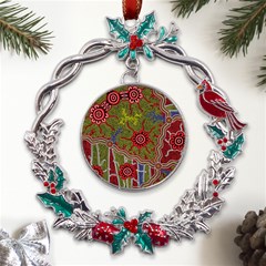 Authentic Aboriginal Art - Connections Metal X mas Wreath Holly Leaf Ornament by hogartharts