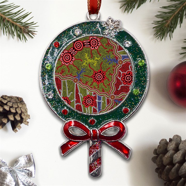 Authentic Aboriginal Art - Connections Metal X Mas Lollipop with Crystal Ornament