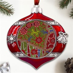 Authentic Aboriginal Art - Connections Metal Snowflake And Bell Red Ornament