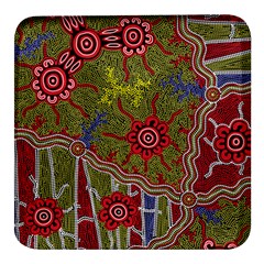 Authentic Aboriginal Art - Connections Square Glass Fridge Magnet (4 Pack) by hogartharts