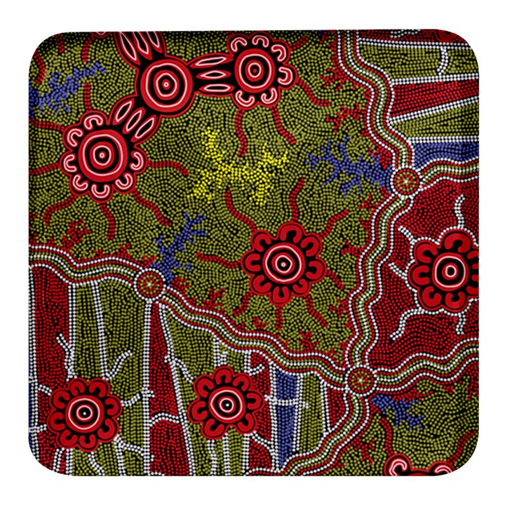 Authentic Aboriginal Art - Connections Square Glass Fridge Magnet (4 pack)